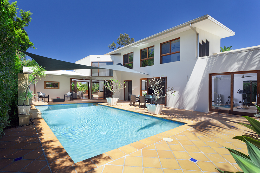 Modern backyard with swimming pool