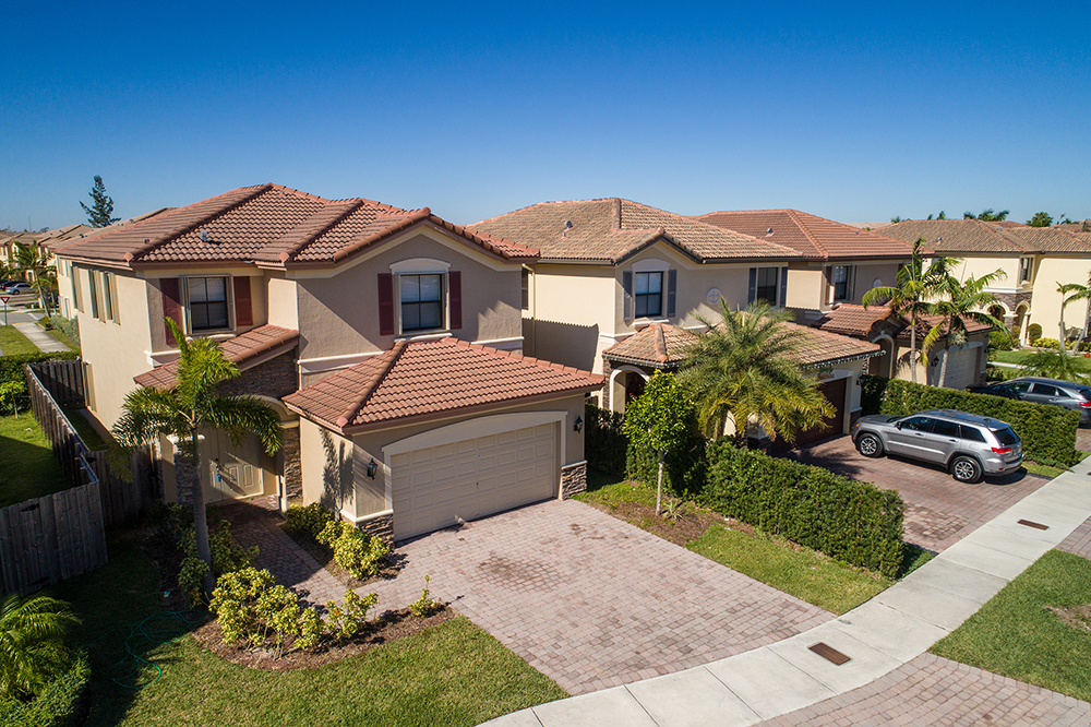 Aerial drone photo of single family homes